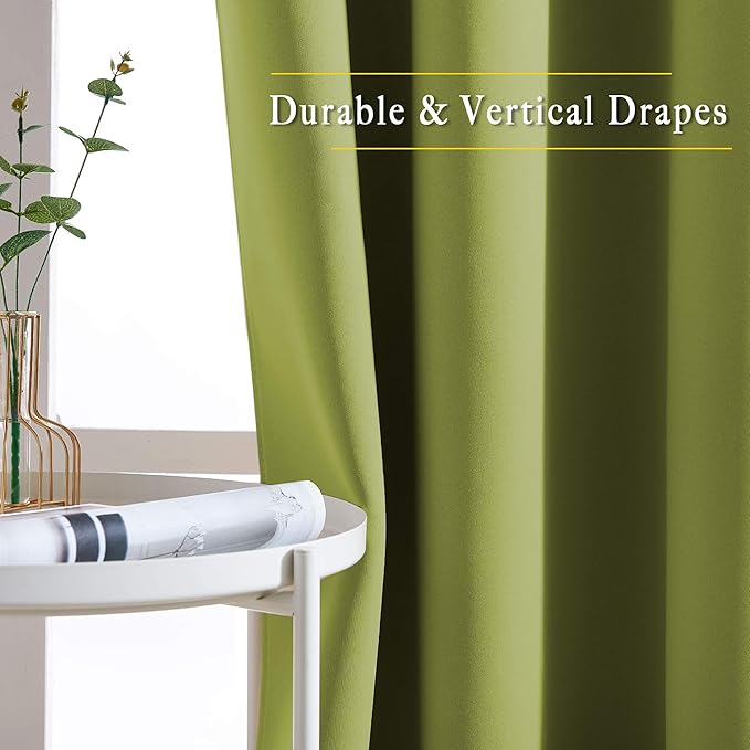 NICETOWN Fresh Green Room Darkening Bedroom Curtains 96 inches Long, Grommet Thermal Insulated Room Darkening Window Treatments Sound Reducing for Living Room, W46 x L96, 2 Panels