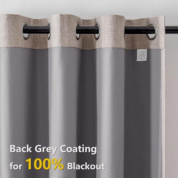 100% Blackout Curtains 90 Inch Length 2 Panels Set, Linen Curtains for Living Room, Black Out Thermal Insulated Grommet Drapes Bedroom Luxury Decor Privacy(52W × 90L inch, Linen)