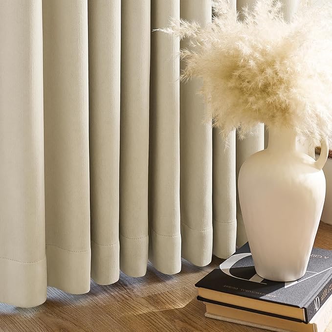 jinchan Chenille Blackout Curtains 108 Inches Long Beige Thermal Insulated Curtains for Living Room Bedroom 2 Panels Triple-Weave Noise Reducing Drapes Back Tab Privacy Window Curtains 50x108 Inch