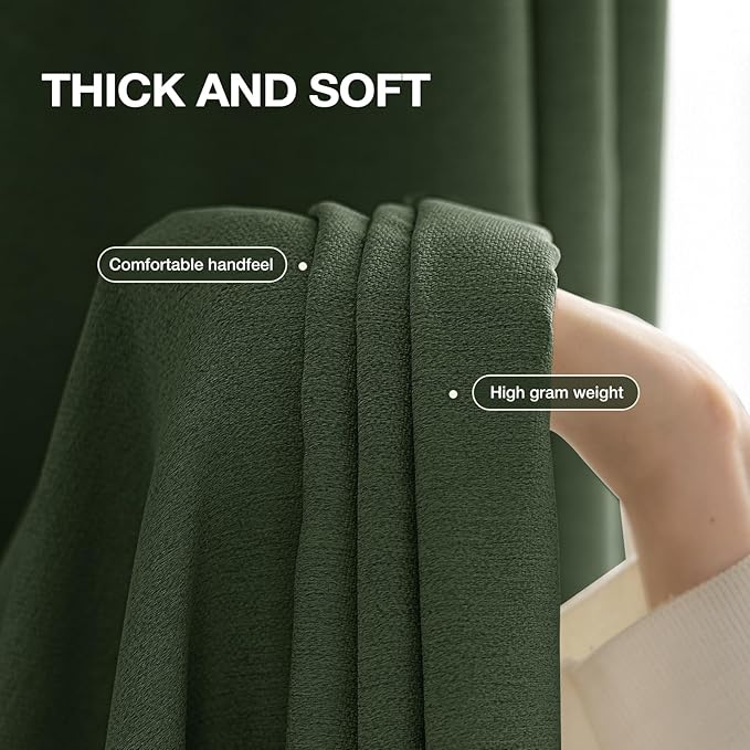 100% Blackout Curtains for Bedroom 90 inch Length 2 Panels Set, Farmhouse Linen-Look Textured Full Light Blocking Room Darkening Thermal Insulated Drapes for Living Room (W52xL90, Olive)