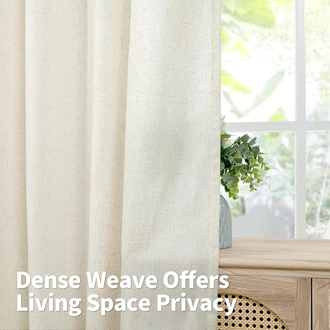 YoungsTex Short Linen Curtains 45 Inch Length, Light Filtering Drapes with Grommet Semi Sheer Privacy for Kitchen Bedroom Bathroom Window, 2 Panels, 52 X 45 Inch