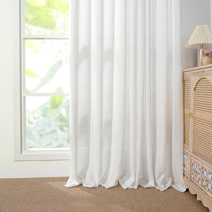 YoungsTex White Linen Sheer Curtains 80 Inches Length for Living Room, Grommet Window Drapes Light Filtering for Bedroom Office Privacy, 2 Panels, 52 X 80 Inch