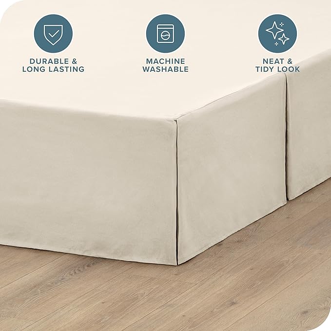 Bare Home Twin XL Bed Skirt - 15-Inch Tailored Drop Easy Fit - Bed Skirt for Twin Extra Long Beds - Center & Corner Pleats (Twin XL, Sand)