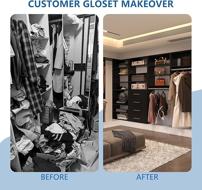 Medium Double Hanging Closet Unit, Modular Closet System, Wood Closet System Organizer with Storage for Walk in Closets, Clothing Rack Closet for Hanging Clothes, Bedroom,Black, 31.5" W