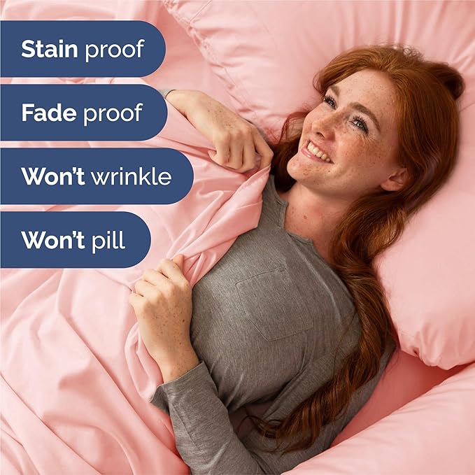 Split King 7 Piece Sheet Set - Cooling & Breathable - Hotel Luxury Bedding, Includes Fitted Sheets for Women, Men, Kids & Teens - 1 Flat, 2 Fitted Sheets, 4 Pillowcases with Deep Pockets - Baby Pink