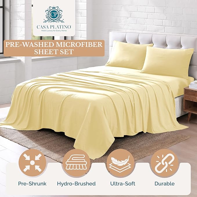 Casa Platino Sheets Full Size Bed Set, Pre-Washed Full Size Sheet, Ultra Soft & Breathable Full Bed Sheets Set, Brushed Microfiber Cooling Sheets, Full Size Sheets Set with Deep Pockets - Vanilla