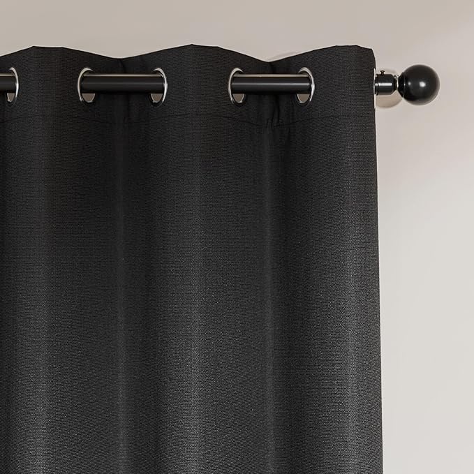 Amazon Basics Faux Linen Blackout Curtains for Bedroom and Living Room, 2-Piece Set with Grommets, 42" W x 84" L, Black