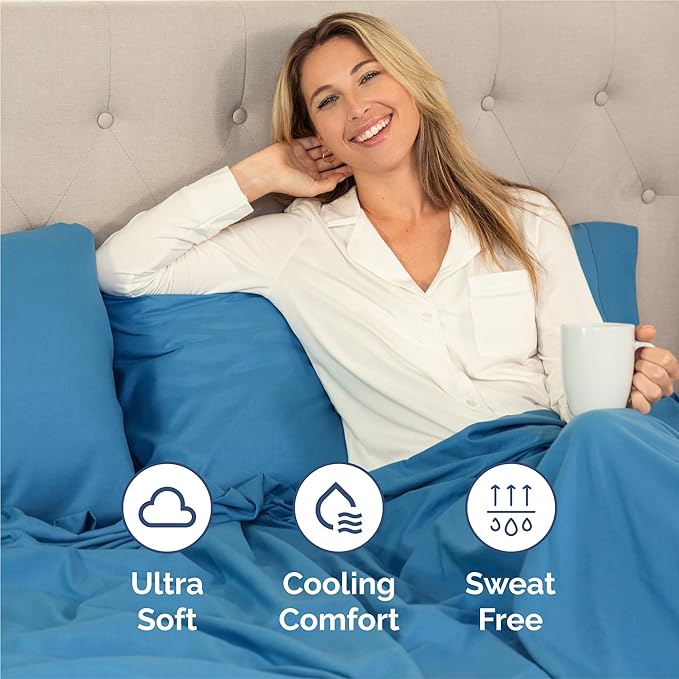Twin 4 Piece Sheet Set - Cooling, Comfy & Breathable - Hotel Luxury Bedding, Includes Fitted Sheet for Women, Men, Kids & Teens - 1 Flat, 1 Fitted Sheet, 2 Pillowcases with Deep Pockets - Denim Blue