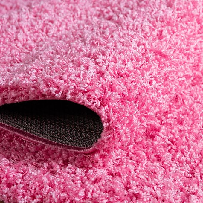 Unique Loom Solid Shag Collection Area Rug (7' 1" Round, Taffy Pink)