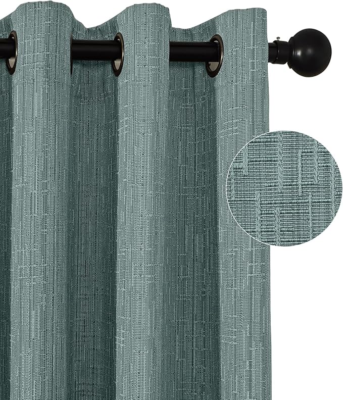 Jacquard Linen Curtains 84 inch Length 2 Panels Thick Faux Linen Blended Window Drapes Burlap Textured Curtains with Grommet for Living Room Bedroom Farmhouse (52x84 Lake Blue) Natural