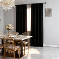 Black Blackout Curtains 90 Inch Length 2 Panels Set, Black Out Curtains for Bedroom 90 Inch Long, Rod Pocket Energy Saving Room Darkening Drapes for Living Room Window(W52 x L90)