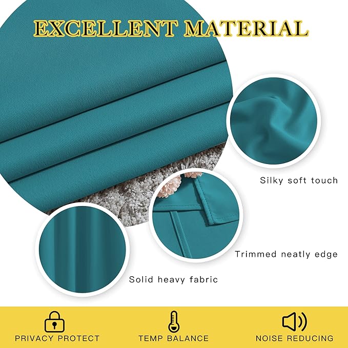 NICETOWN Peacock Teal Blackout Living Room Curtains, Grommet Thermal Curtains Room Darkening Window Treatment Sound Reducing for Bedroom, 2 Panels, W66 x L102