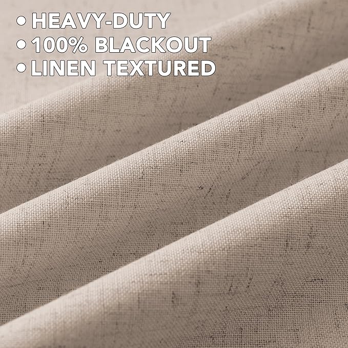 H.VERSAILTEX Linen Curtains 100% Blackout Curtains for Bedroom 54 inch Long Full Light Blocking Nature Linen Blended Window Curtains for Living Room Nickel Grommet (2 Panels, Heathered Sand)