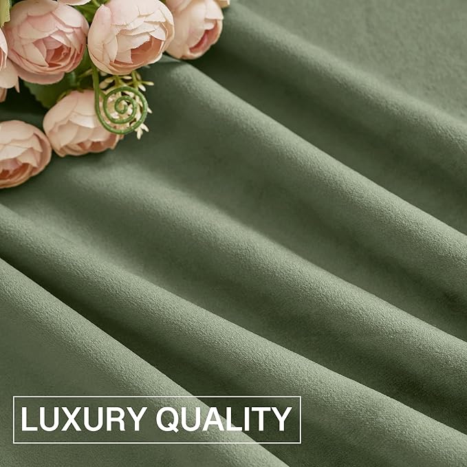 StangH Sage Green Velvet Curtains 90 inches Long, Living Room Thermal Insulated Sliding Door Curtains Elegant Home Decor for Nursery Bedroom Office, W52 x L90, 2 Panels