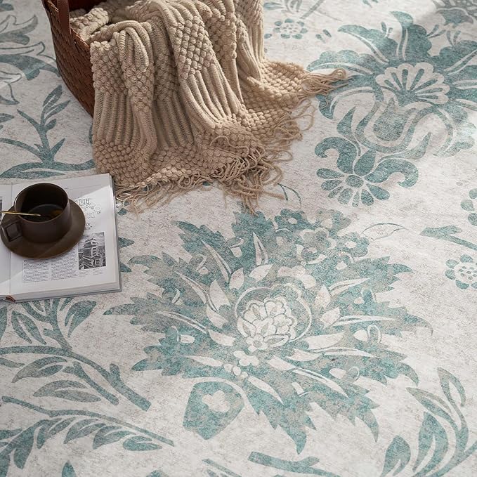 jinchan Torino Floral 5x7 Area Rugs Vintage-Inspired Design Accent Rug Machine Washable Ultra Thin Low Pile Non-Slip Traditional Carpet for Living Room Bedroom Dining Room Home Office