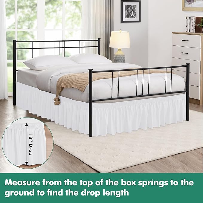 Biscaynebay Wrap Around Bed Skirts with Split Corners for King Beds 18" Drop, White Adjustable Elastic Dust Ruffles Easy Fit Wrinkle Resistant Silky Luxurious Fabric Machine Washable