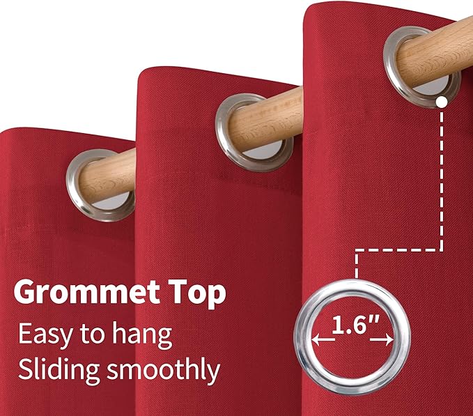 YoungsTex Red Linen Curtains 90 Inches Length for Living Room, Light Filtering Drapes Privacy with Grommet for Christmas Bedroom Dining Room, 2 Panels, 52 X 90 Inch