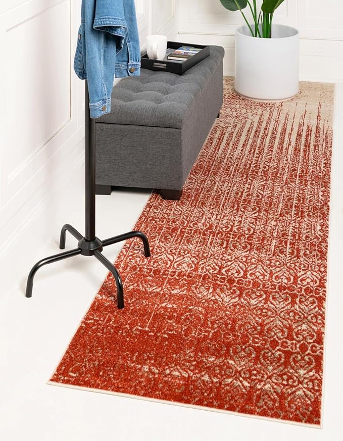 Unique Loom Del Mar Collection Area Rug - Jennifer (2' x 8' Runner, Red/ Beige)