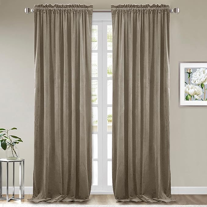 StangH Camel Beige Velvet Curtains - Stylish Thermal Insulated Privacy Drapes for Office, Soft Noise Reducing Curtains, Neutral Tone Home Decor, W52 x L92, 2 Panels