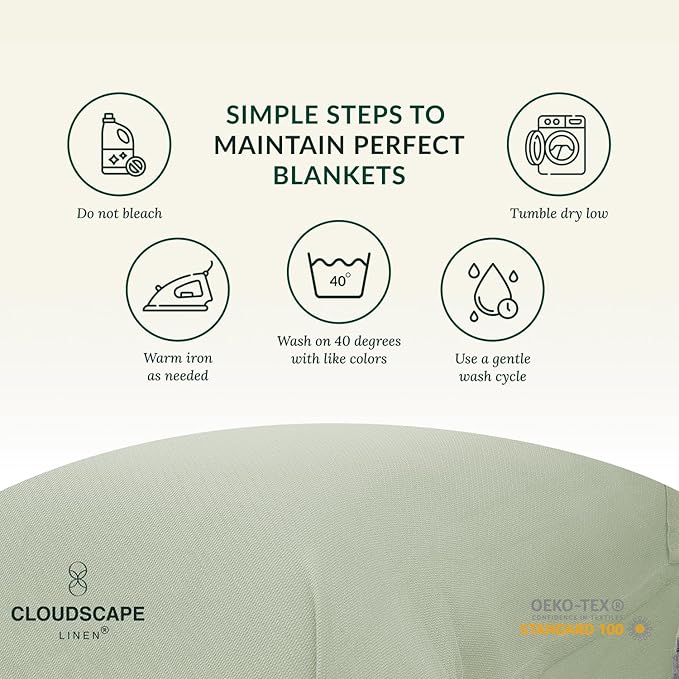 Cloud Scape Linen 100% Cotton Throw Blanket 50x70 Seafoam, Luxury All-Season Warmth, Ultra Soft, Oversized Herringbone Gauze Blanket for Winter, Bed, Couch & Sofa Decor, Best Gift Idea