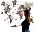 Handmade 3D Wood World Map Wall Art Large Wall Decor Track Your World Travels - Special for Home, Kitchen and Office (Medium, Cappuccino)