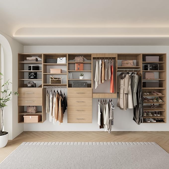 Tall Hanging Closet Unit, Modular Closet System, Wood Closet System Organizer with Storage for Walk In Closets, Clothing Rack Wardrobe Closet for Hanging Clothes, Bedroom, Wood, 25.5"W