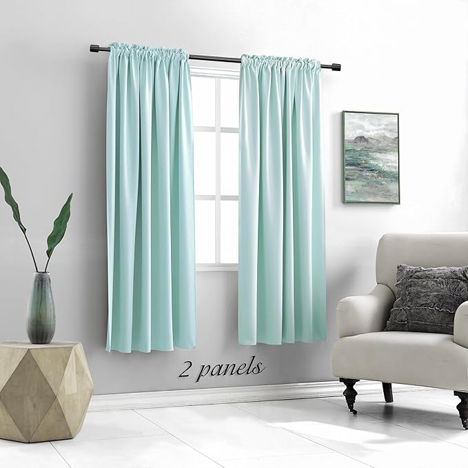 DONREN Aqua Blackout Curtains for Bedroom - Room Darkening Thermal Insulated Rod Pocket Curtains for Kids Room(52 x 72 Inch Length,1 Pair)