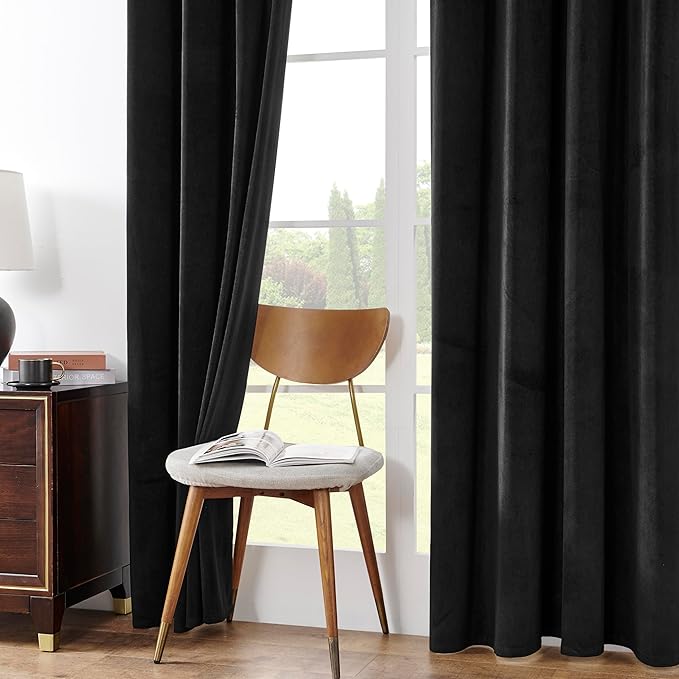 Joydeco 100% Blackout Velvet Curtains for Bedroom 84 Inches Long 2 Panels, Back Tab/Rod Pocket Living Room Drapes, Thermal Insulated Soundproof Heavy Duty Curtains for Windows,52W x 84L,Black