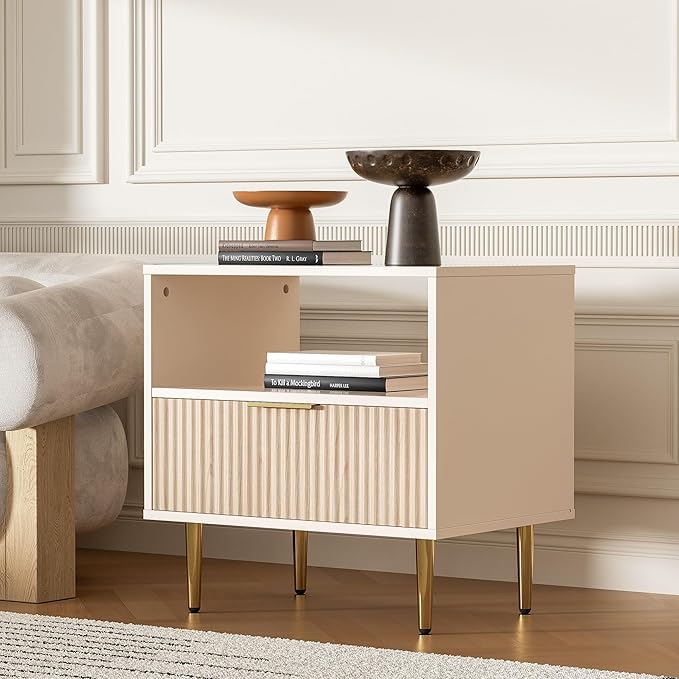 Nightstand Set of 2, Modern Nightstand with Drawer, End Table with Storage, Bed Side Table with Open Space, for Bedroom, Side Table for Bedroom, Living Room, Oak