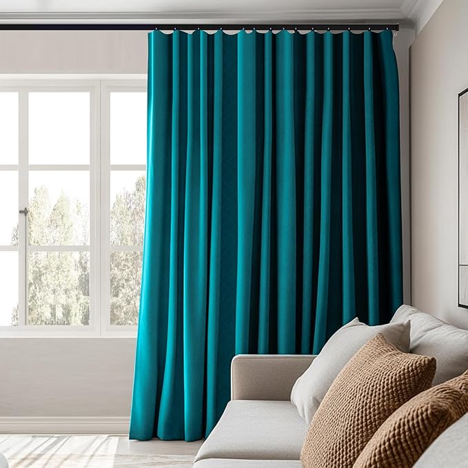 Room Divider Curtains Total Blackout Privacy Curtain Panel Room Thermal Insulated Noise Reduction Curtains for Bedroom Window Living Room Ceiling Track Curtain W 8.3 ft × H 9 ft Azure Blue