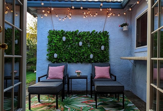 GLANT Expandable Fence Privacy Screen for Balcony Patio Outdoor,Decorative Faux Ivy Fencing Panel,Artificial Hedges (Single Sided Leaves) (4, Dark Green)