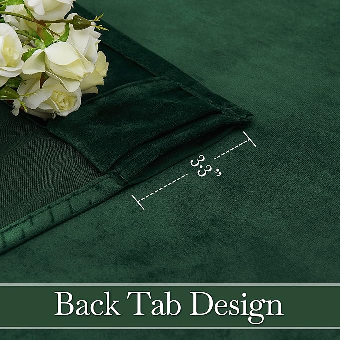 RYB Home Green Living Room Curtains, Vintage Velvet Drape Soft Durable Texture Room Darkening Privacy Window Treatment Decorative Backdrop Thermal Curtain for Bedroom, W52 x L90 inch, 2 Panel