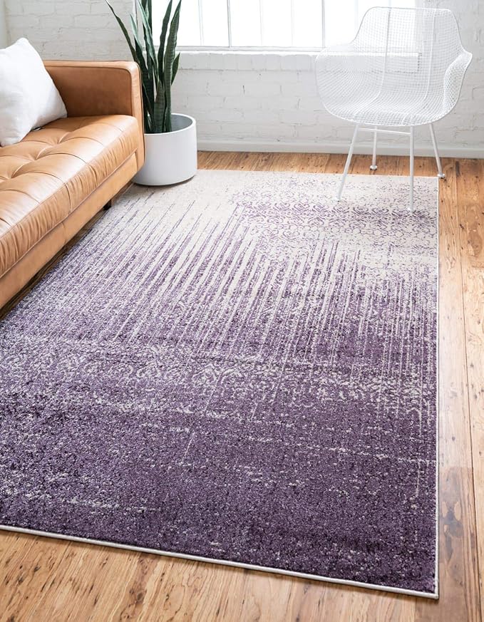Unique Loom Del Mar Collection Area Rug - Jennifer (4' 1" x 6' 1" Rectangle, Purple/ Ivory)