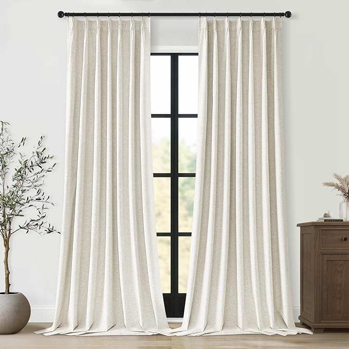 Topfinel 98 Inch Long Black Out Custom Curtains, Double Pinch Pleated Window Coverings, Nursery Kids Summber Boho Farmhouse Heat Blocking Sound Block Back Tab Curtains for Sliding Door