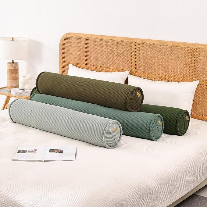Body Pillow for Adults – Corduroy Long Round Bolster Pillow for Bed, Cuddle Pillow with Full Support for Side Sleepers & Restful Sleep,59 x 7.87 Inches,Martini 0live