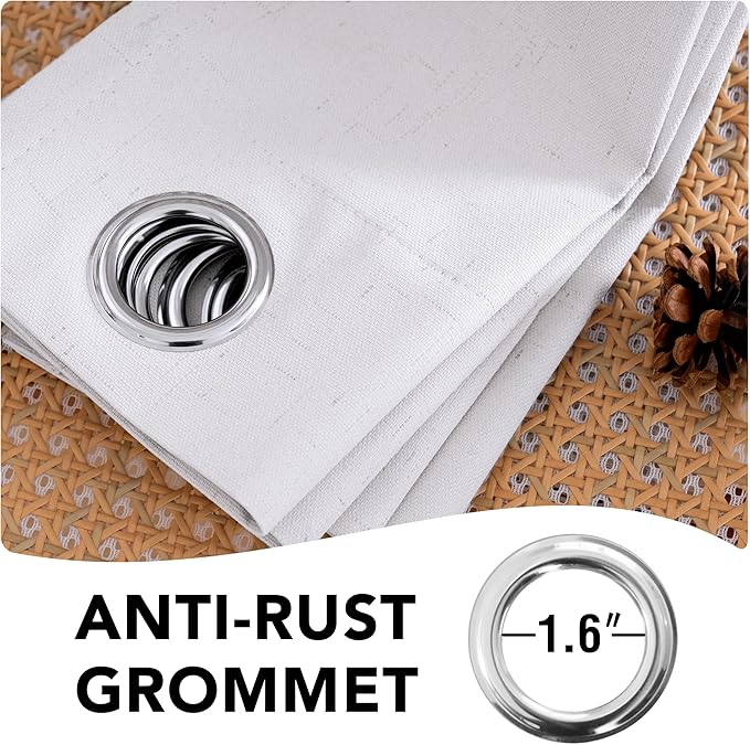 H.VERSAILTEX White Blackout Curtains, Thermal Curtains 96 inches Long 100% Blackout Textured Linen Look Curtain Draperies Anti-Rust Grommet Drapes, 2 Panels, Bright White