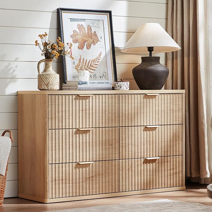 LEYAOYAO Fluted Dresser and Nightstand Sets, Wood 48" Wide Dresser & 23" Night Stand with Charging Station, 2 Piece Bedroom Furniture Set, Chest of Drawers for Bedroom, Home, Living Room,Wood