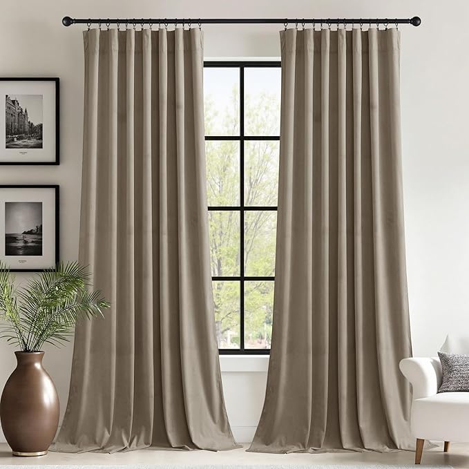 StangH 62 inches Wide Camel Beige Curtains Rod Pocket Velvet Room Darkening Thermal Insulated Window Drapes for Sliding Door/Bedroom/Nursery Boys/Hallway, W62 x L84, 2 Panels