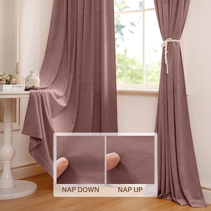 StangH Wild Rose Velvet Curtains for Kids Bedroom Romantic Thermal Insulated Drapes for Living Dining Room, Soft Noise Reducing Curtains, W52 x L94, 2 Panels