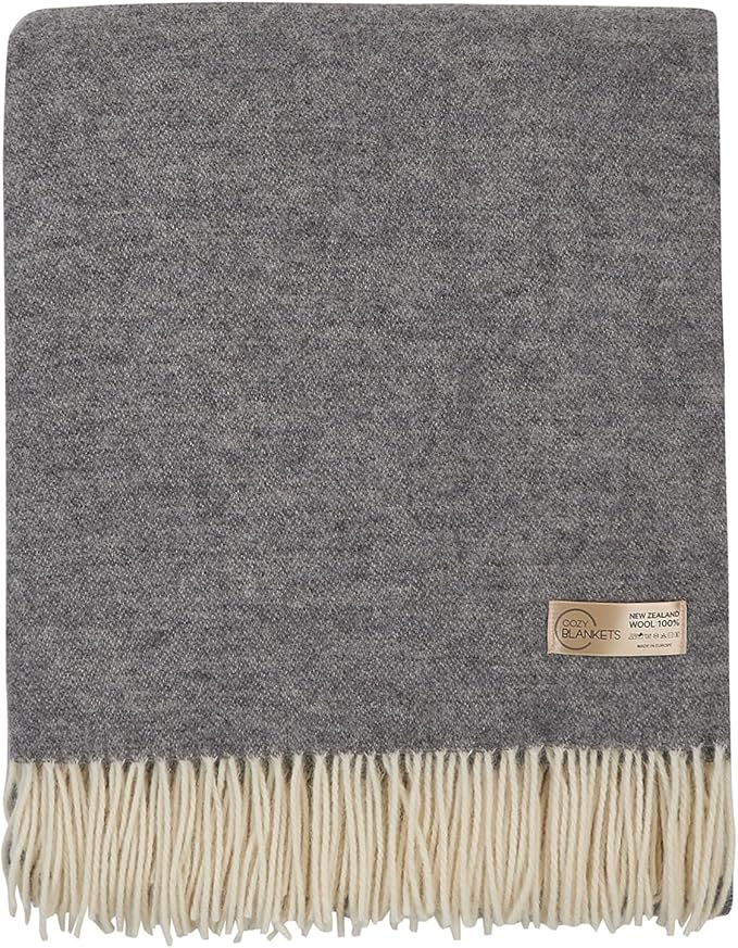 | Wool Blanket/Throw | 100% New Zealand Wool | Perfect for Home and Outdoors | Virgin Wool Throw with Fringes 75"x87" (190 x 220 cm)