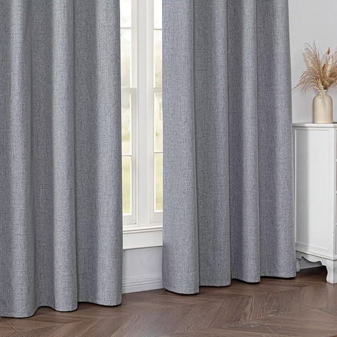 100% Blackout Curtains for Living Room, 96 Inch Curtains 2 Panel Set Light Blocking, Back Tab & Rod Pocket Thermal Insulated Drapes Bedroom Windows Home Decor(52W × 96L inch, Light Grey)