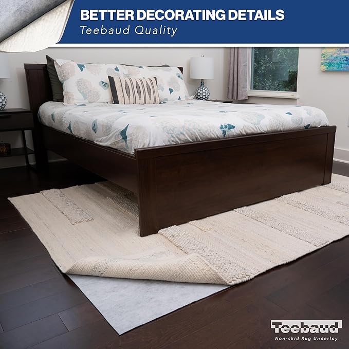 3' x 16' Non-Slip Rug Pad, Reversible Gripper, Non Skid Pads for Hardwood, Vinyl, Tile, Laminate Floors, Keep Area Rugs Secure, Natural Materials Safe for Indoor Flooring, ¼” Thick