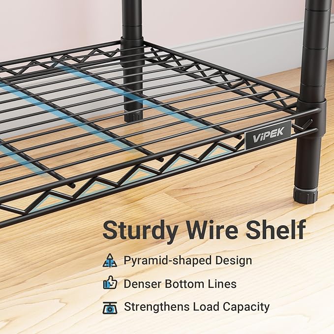 VIPEK V20 Wire Garment Rack Heavy Duty Clothes Rack, Metal Clothing Rack with 6 Shelves, 3 Hang Rods & 4 Fabric Drawers, Compact Wardrobe Closet, 56.7" L x 14.6" W x 70.9" H, Black