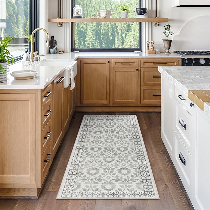 Gertmenian Indoor Boho Area Rug | Home Decor for Entryway, Bedroom, Living Room, Office, Kitchen | Non Slip, Soft, Printed Accent Rugs | Esme, Sage, 2x6 Runner, 24571 (Pack of 2)