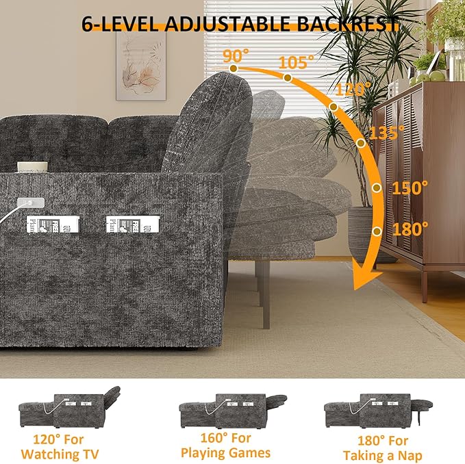 Modular Sectional Sleeper Sofa with Pull Out Bed, L Shaped 5 Seat Sectional Couches for Living Room, 84 Inch Sofa Bed with Adjustable Backrest | Hidden Storage | Wide Armrest | Grey