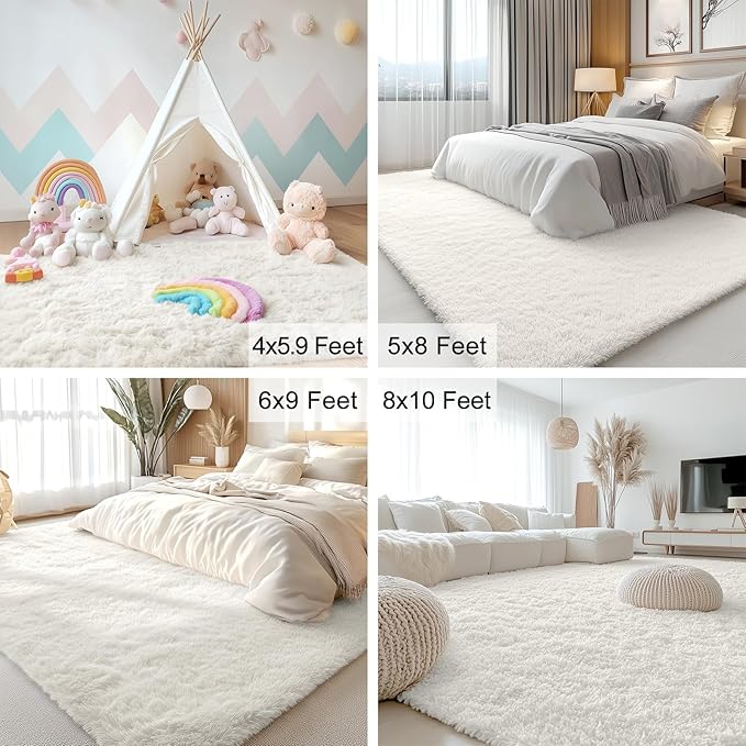 OLANLY 2x5 Machine Washable Runner Rugs for Hallway, Soft Fluffy Shaggy Bedside Rugs for Bedroom, Living Room, Indoor Floor Carpet for Kids Girls and Boys, Nursery Rooms, Home Decor Aesthetic, Ivory