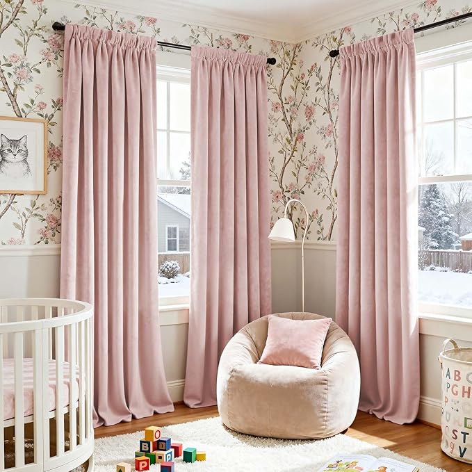 Lazzzy Velvet Blackout Curtains Thermal Insulated Room Window Drapes Super Soft Luxury Curtains for Living Room Bedroom Rod Pocket 2 Panels, Dusty Pink, 52" W x 108" L