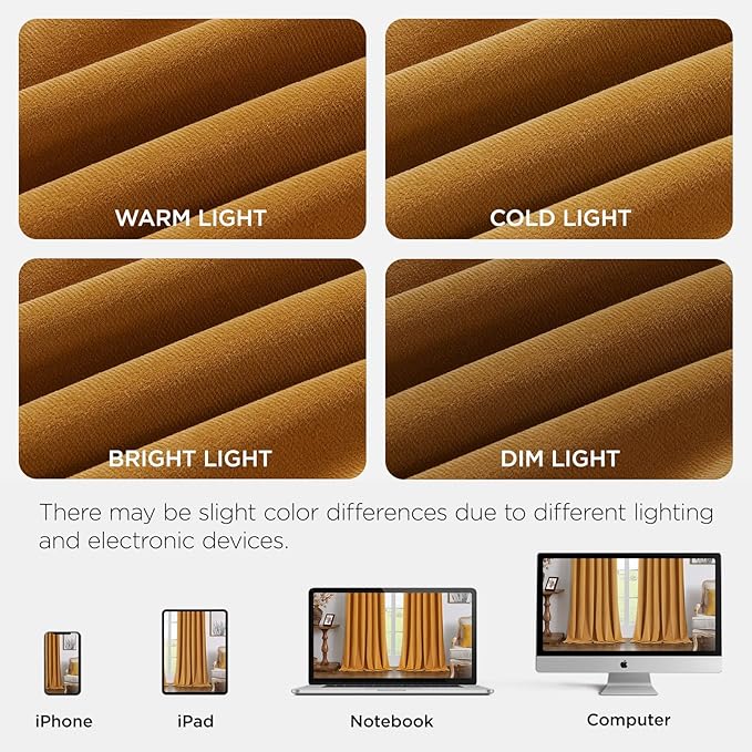 Joydeco Mustard Yellow 100% Blackout Curtains 120 Inch 2 Panels, Luxury Thermal Yellow Velvet Curtains for Bedroom Living Room, Soundproof Blackout Window Drapes, Grommet Top (52W x 120L)