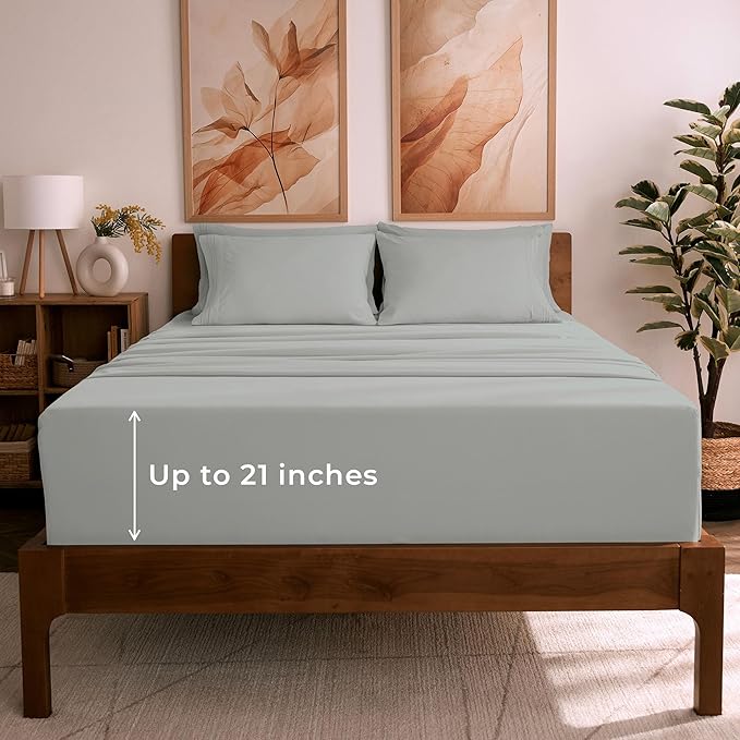 Mellanni California King Sheet Set - 6-Piece Iconic Collection Bedding, (Including 4 Pillowcases), 21-Inch Extra Deep Pocket, Easy Care, Ultra Soft, Cooling Sheets, Brushed Microfiber - Spa Mint