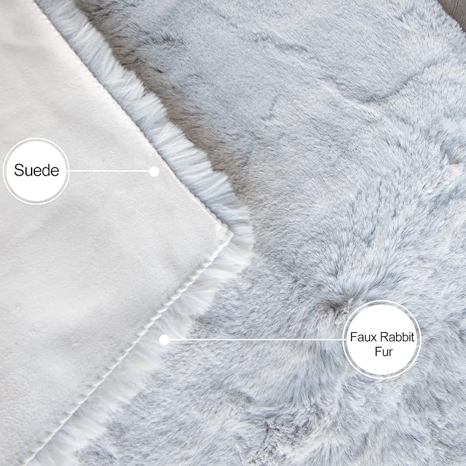 Round Furry Rugs for Living Room Faux Rabbit Fluffy Fur Rug for Bedroom Washable Area Rugs Boho Circle Rug Grey Shag Rug 4ft